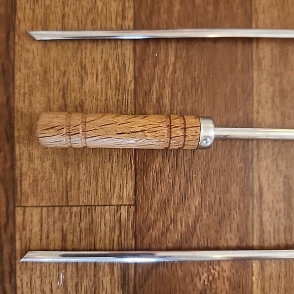 7 Stainless Steel BBQ Skewers Wood Handle Grilling Barbecue Hot Dogs - Picture 2 of 5